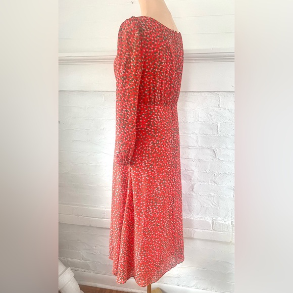 Boden Ingrid Orange Speckled Midi Dress Long Sleeve Viscose Chiffon Sz 6 Petite - Picture 8 of 14